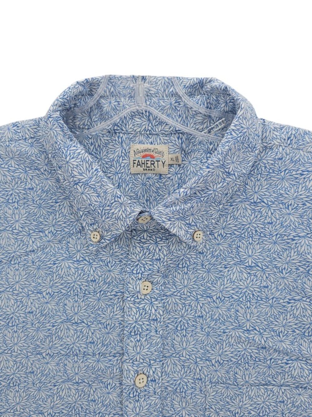 FAHERTY Blue White Floral Short Sleeve Shirt 100% Cotton Men's XL